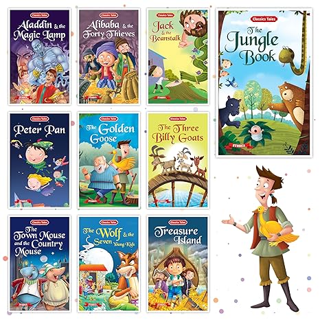 Pre Order : Set of 10 Classics Tales Story Books for Kids|English Short Stories for 3+ | Aladdin, Alibaba, Jungle Book & Others Product Bundle