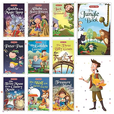 Pre Order : Set of 20 Classic Tales & Bedtime Story Books| English Short Stories for 3+ | Pinocchio,Three Little Pigs, Aladdin, Alibaba, Jungle Book & Others Product Bundle  by Team Pegasus